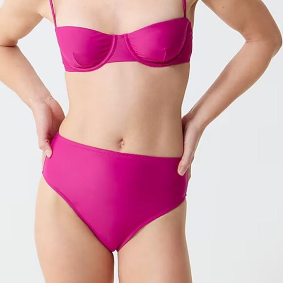 J. CREW Hallie High Waist Bikini Radiant Fuchsia *NEW* - Picture 2 of 4
